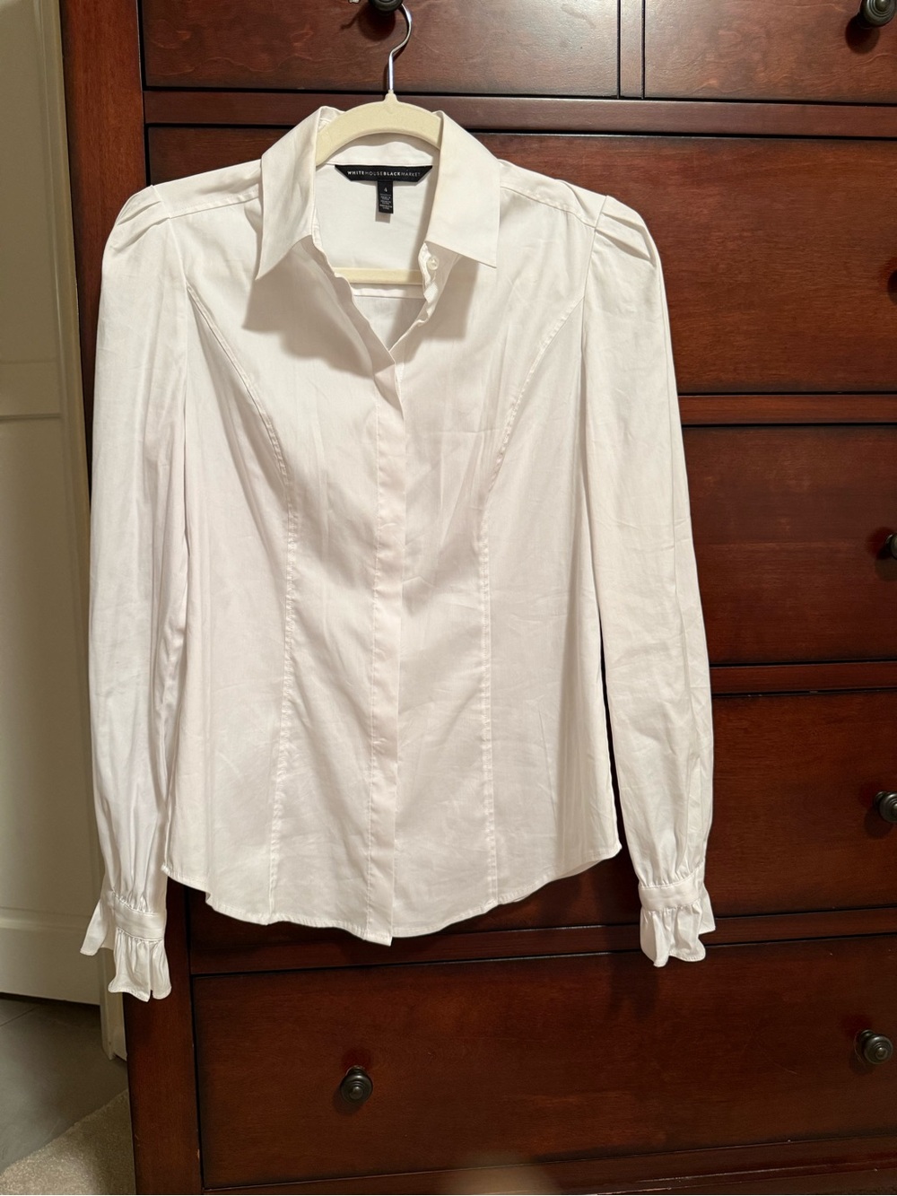 White House Black Market White Button-Front Tailored Blouse